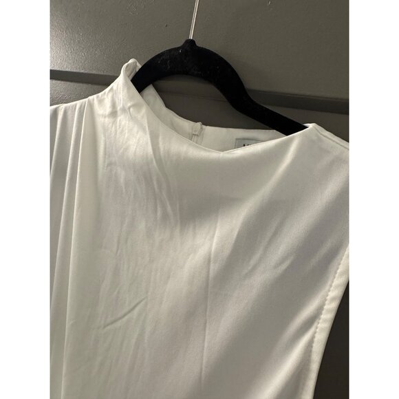 White Sleeveless High-Neck Jumpsuit With Elastic Waist & Side Pockets - Picture 2 of 7